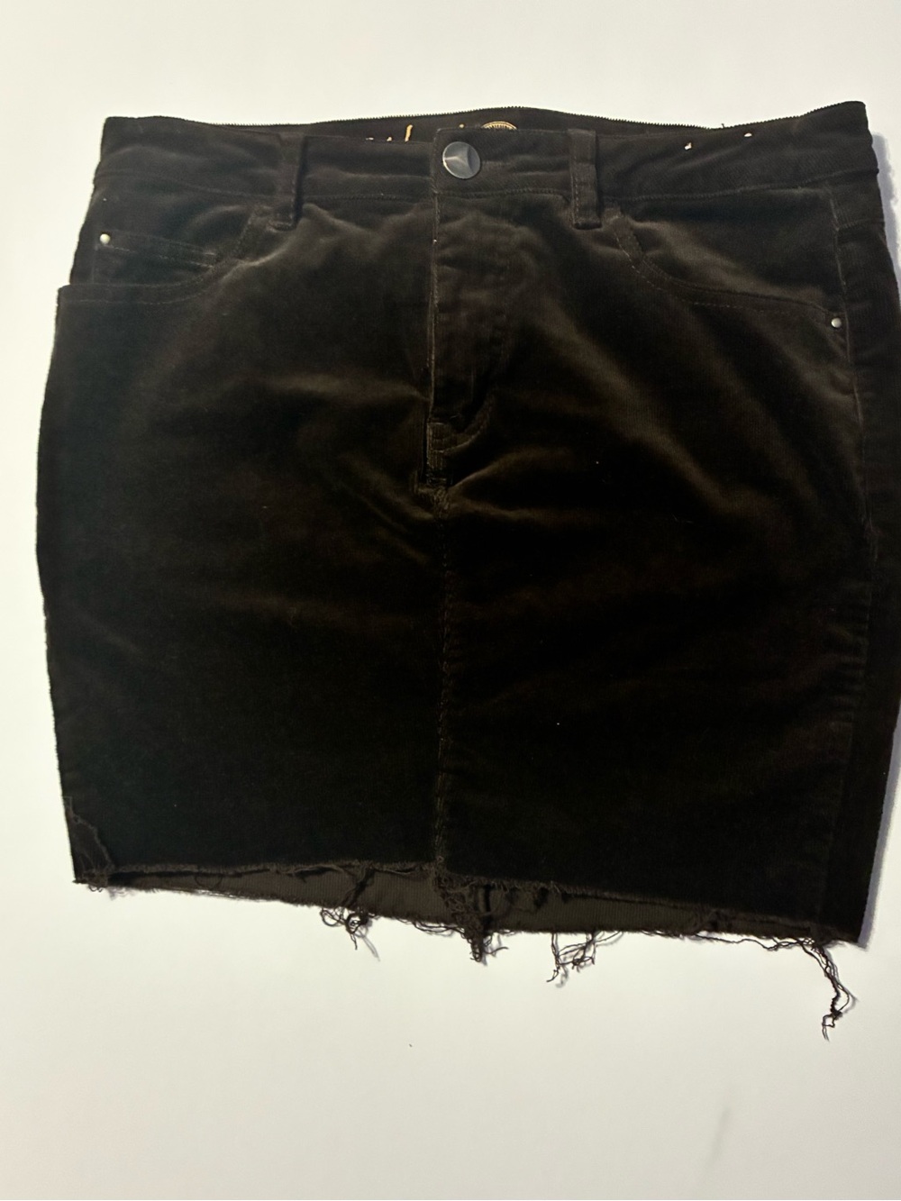 Ethyl Dark Brown Corduroy Mini Skirt with Raw Hem Size 10